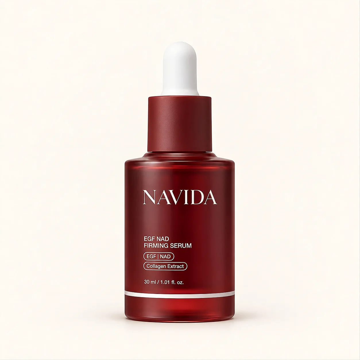 NAVIDA NAD+ Skin Serum bottle on warm ivory